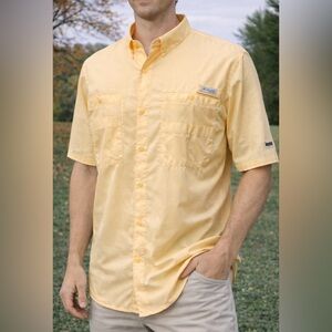 Columbia PFG Big and Tall Beautiful Yellow Casual Button Down Shirt Men's XXL
